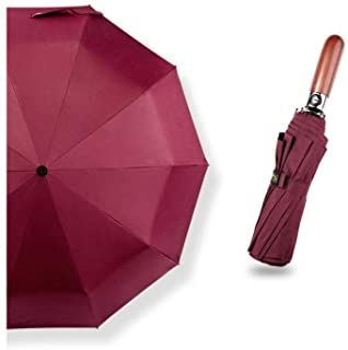  Paraguas autom�tico para hombre estilo ingl�s cl�sico de madera resistente al viento 3 paraguas plegable para lluvia de negocios masculino rojo rojo